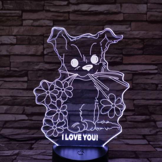 Kiskutya virág 7színű 3D led lámpa
