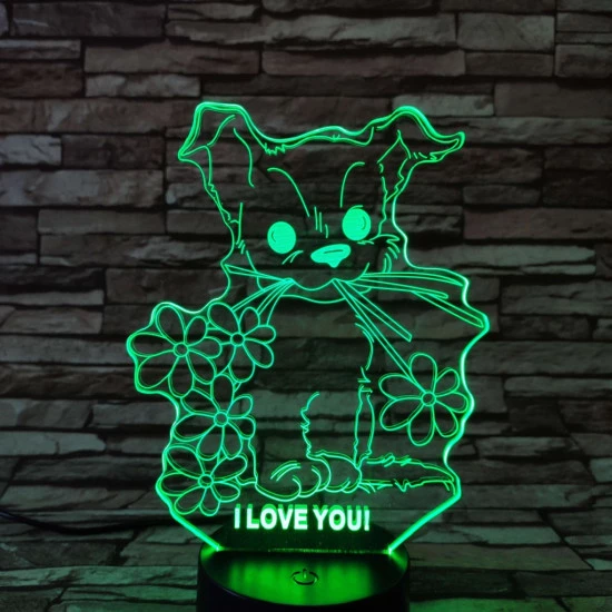 Kiskutya virág 7színű 3D led lámpa