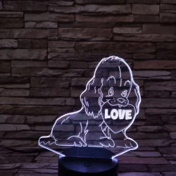 Kiskutya szív 7színű 3D led lámpa