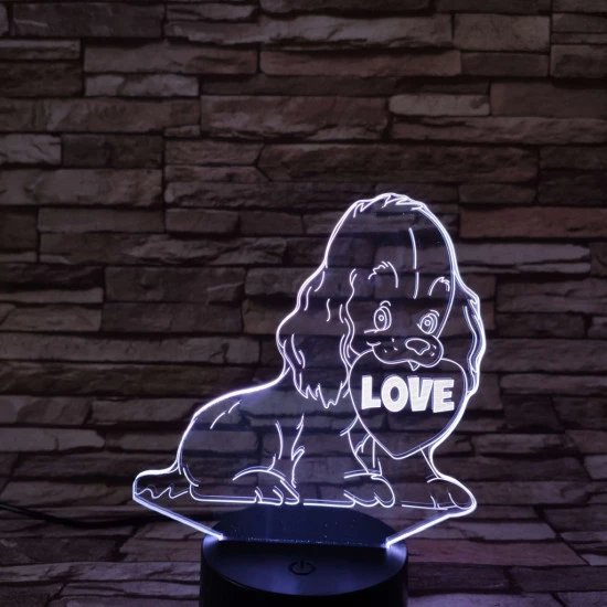 Kiskutya szív 7színű 3D led lámpa