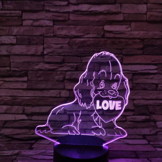 Kiskutya szív 7színű 3D led lámpa