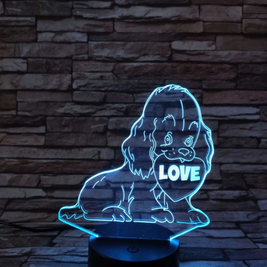 Kiskutya szív 7színű 3D led lámpa