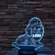 Kiskutya szív 7színű 3D led lámpa