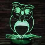 Bagoly 4 7 színű 3D led lámpa