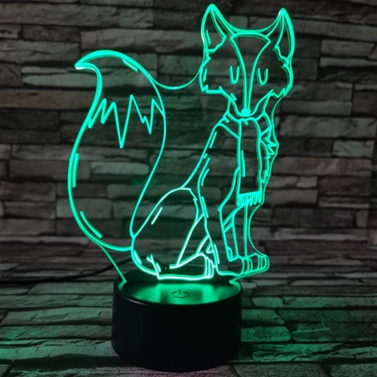 Sálas róka  7 színű 3D led lámpa
