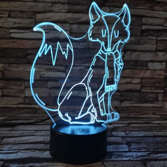 Sálas róka  7 színű 3D led lámpa