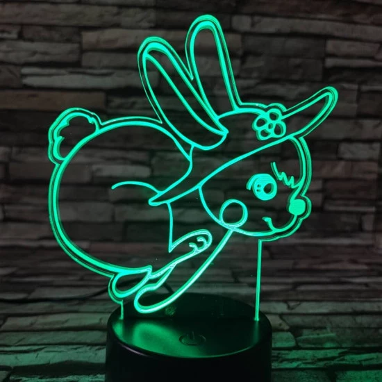 Nyuszi fut  7 színű 3D led lámpa