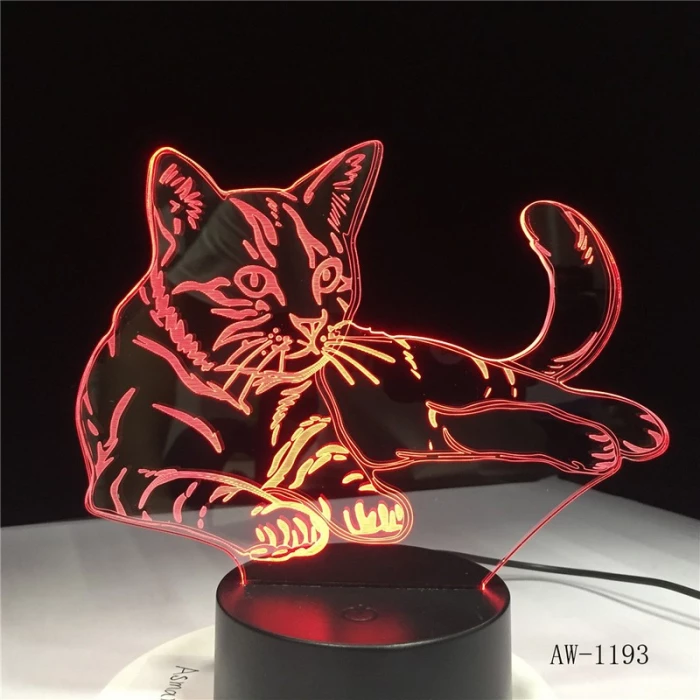 Fekvő Cica 3D led lámpa