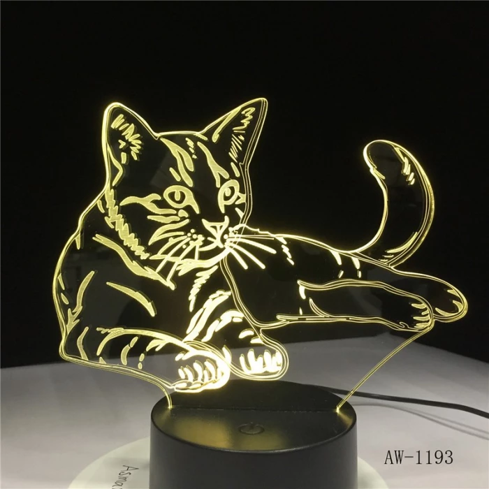 Fekvő Cica 3D led lámpa