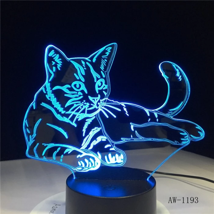 Fekvő Cica 3D led lámpa