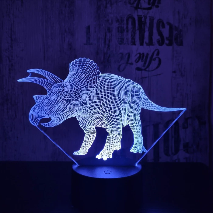 Triceratops 3 7 színű 3D led lámpa