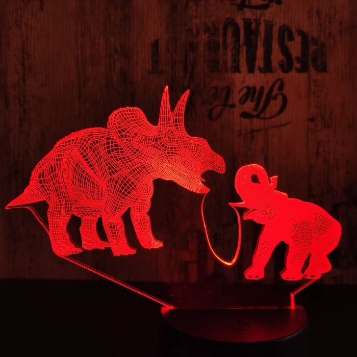 Triceratops és Elefánt 7 színű 3D led lámpa