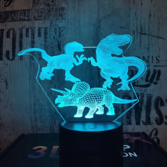 3 Dinó 7 színű 3D led lámpa