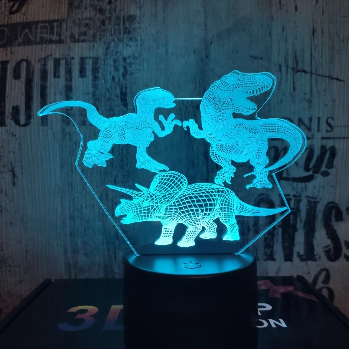 3 Dinó 7 színű 3D led lámpa