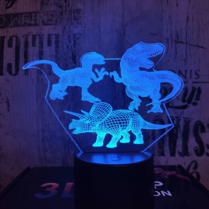 3 Dinó 7 színű 3D led lámpa
