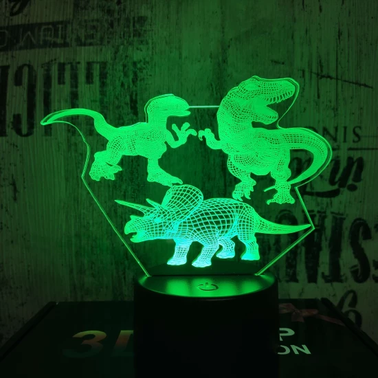 3 Dinó 7 színű 3D led lámpa
