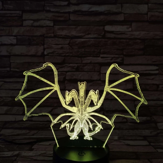 Háromfejű sárkány 7 színű 3D led lámpa
