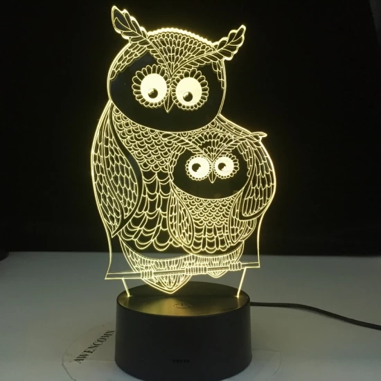 Két  Bagoly 7 szinű 3D led lámpa