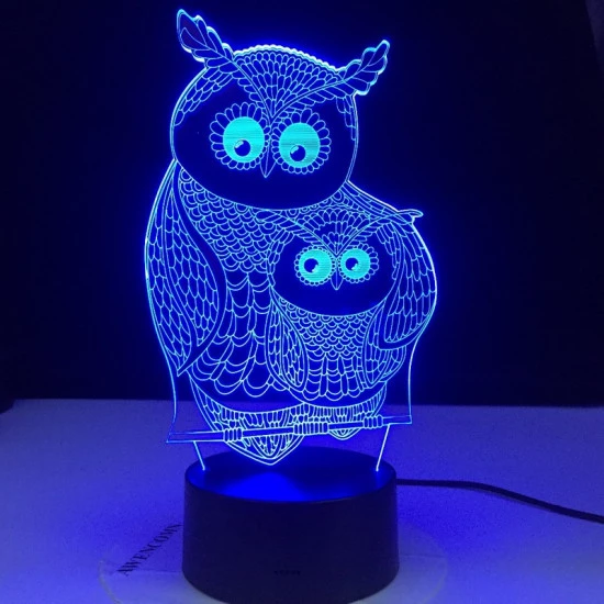 Két  Bagoly 7 szinű 3D led lámpa