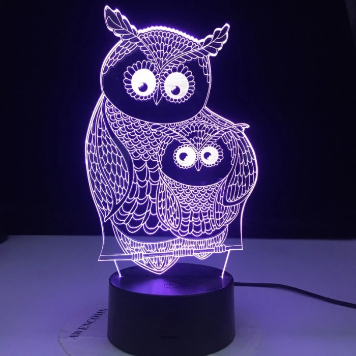 Két  Bagoly 7 szinű 3D led lámpa