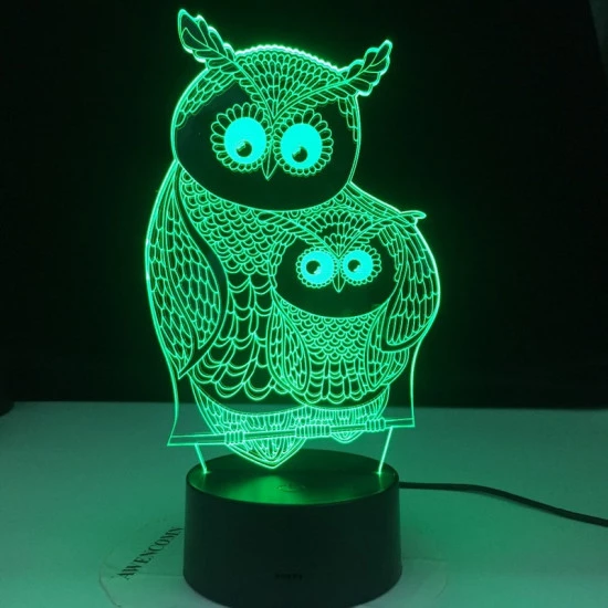 Két  Bagoly 7 szinű 3D led lámpa