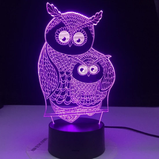 Két  Bagoly 7 szinű 3D led lámpa