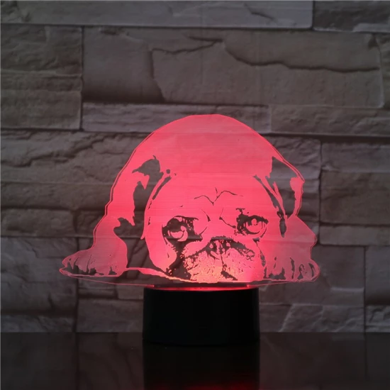 Fekvő Bulldog 7 színű 3D led lámpa