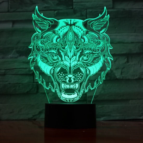 Farkas Fej 7 színű 3D led lámpa