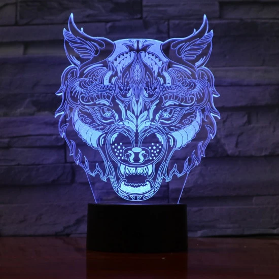 Farkas Fej 7 színű 3D led lámpa