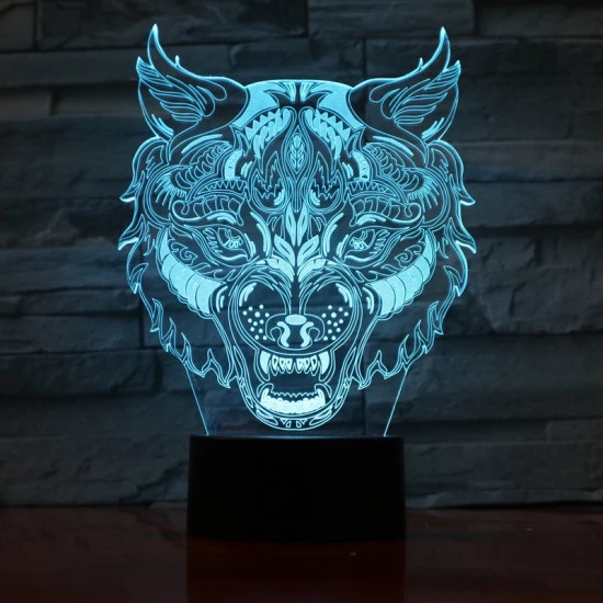 Farkas Fej 7 színű 3D led lámpa