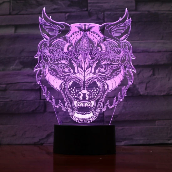 Farkas Fej 7 színű 3D led lámpa