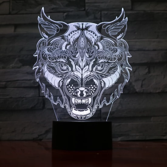 Farkas Fej 7 színű 3D led lámpa