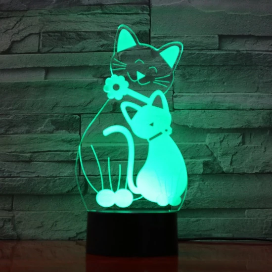 Két Cica 7 színű 3D led lámpa