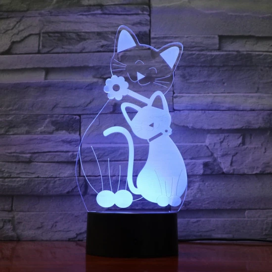 Két Cica 7 színű 3D led lámpa