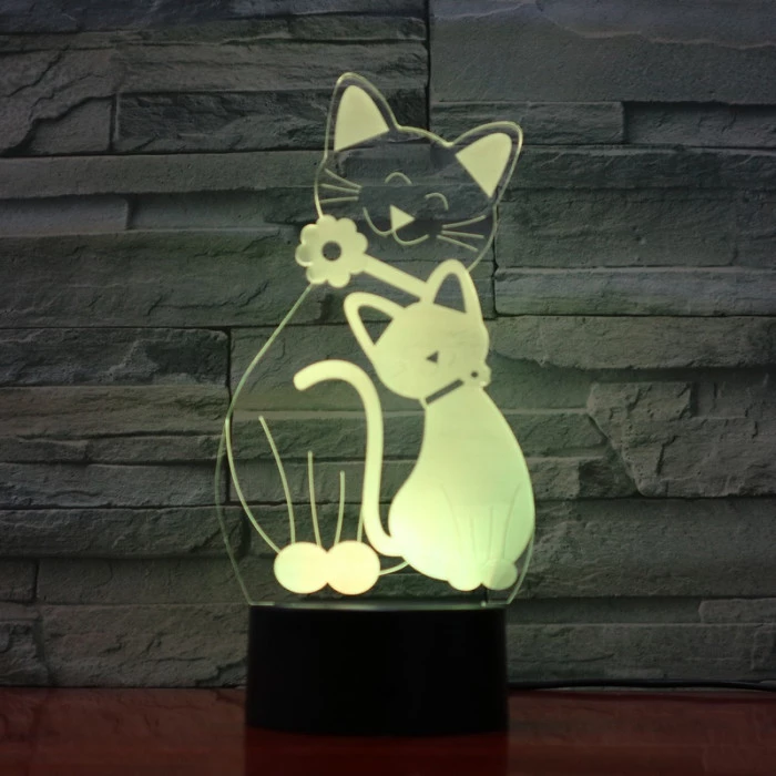 Két Cica 7 színű 3D led lámpa