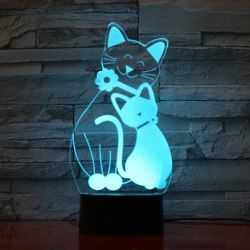 Két Cica 7 színű 3D led lámpa