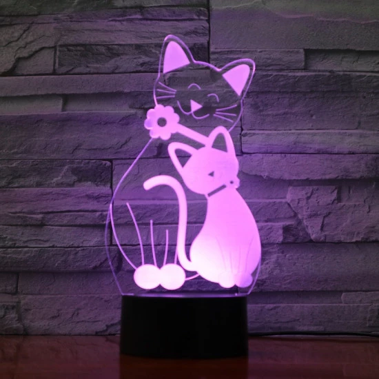 Két Cica 7 színű 3D led lámpa