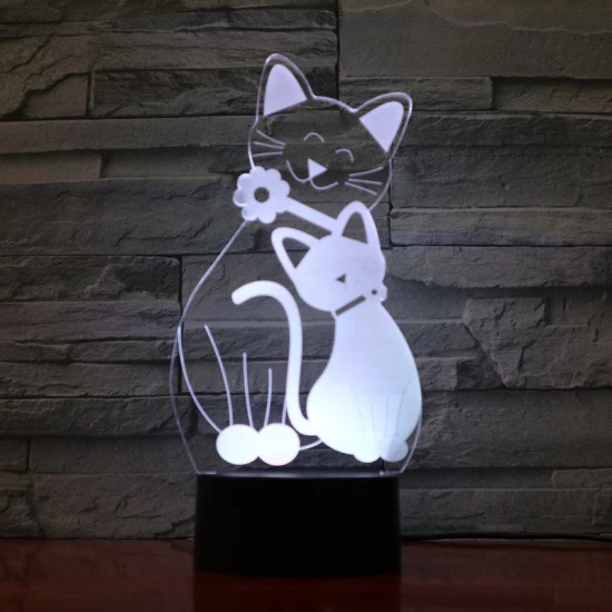 Két Cica 7 színű 3D led lámpa