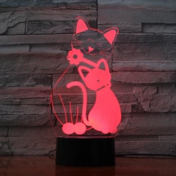 Két Cica 7 színű 3D led lámpa