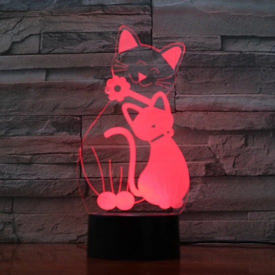 Két Cica 7 színű 3D led lámpa