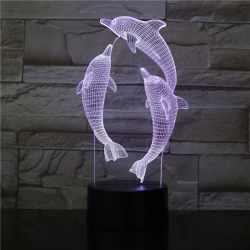 Ugró Delfin 7 színű  3D led lámpa