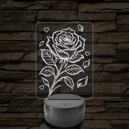 Rózsaszál szivekkel 3D LED Lámpa – 7 színű 3D led lámpa