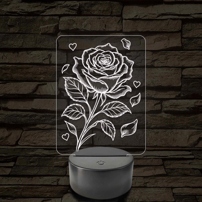 Rózsaszál szivekkel 3D LED Lámpa – 7 színű 3D led lámpa
