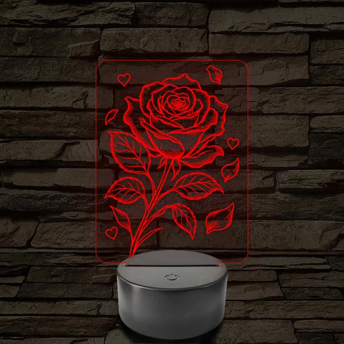 Rózsaszál szivekkel 3D LED Lámpa – 7 színű 3D led lámpa