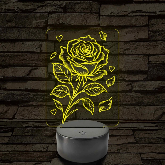 Rózsaszál szivekkel 3D LED Lámpa – 7 színű 3D led lámpa