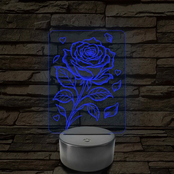 Rózsaszál szivekkel 3D LED Lámpa – 7 színű 3D led lámpa