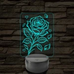 Rózsaszál szivekkel 3D LED Lámpa – 7 színű 3D led lámpa