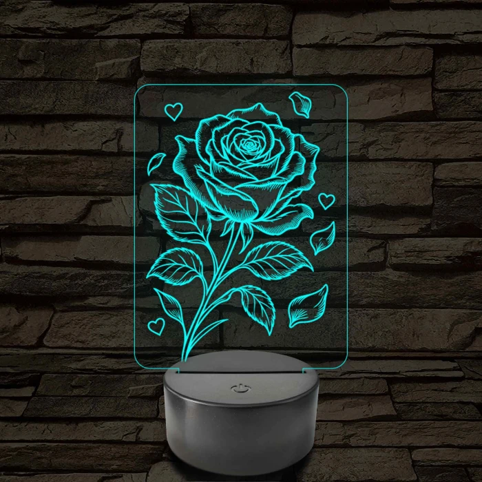Rózsaszál szivekkel 3D LED Lámpa – 7 színű 3D led lámpa
