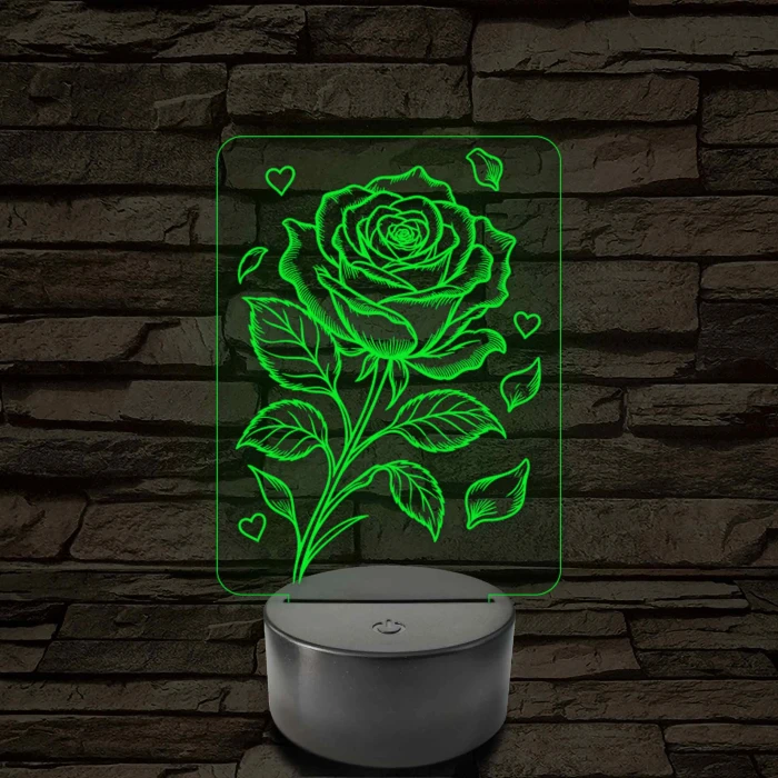 Rózsaszál szivekkel 3D LED Lámpa – 7 színű 3D led lámpa