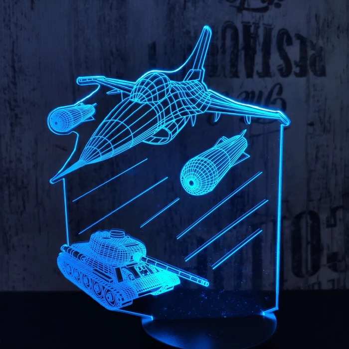 Harci repülő és tank 7 színű 3D led lámpa